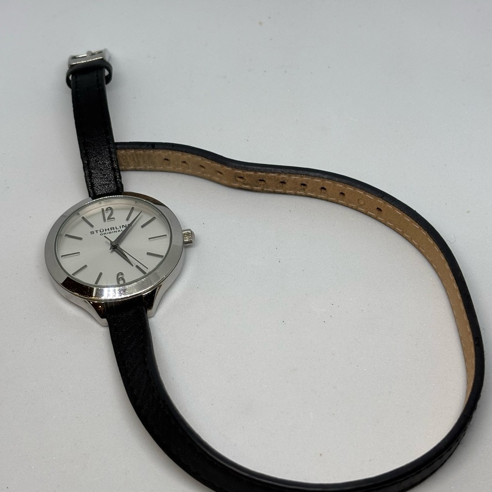 Stuhrling Original Long Double Wrap Leather Strap Swiss Movt Watch